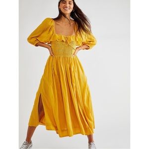 Free People Oasis Midi Dress in Honey Tea Women’s XL Yellow